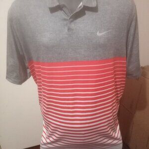 Nike Golf Polo Shirt Mens Large L Tiger Woods Collection Dri-Fit Red Grey TW